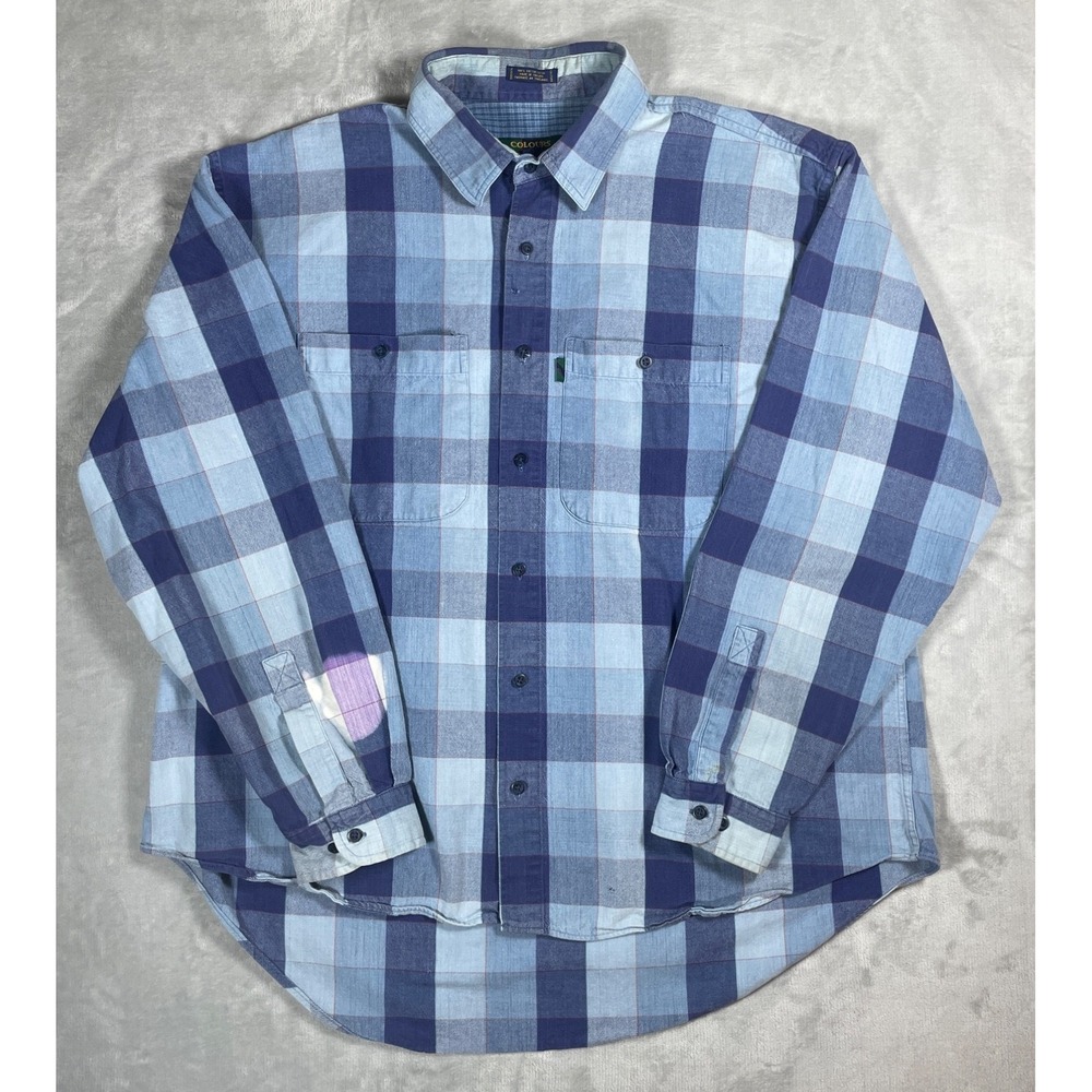 Vintage 90s Colours by Alexander Julian Flannel Shirt Men XL Blue Plaid Cotton